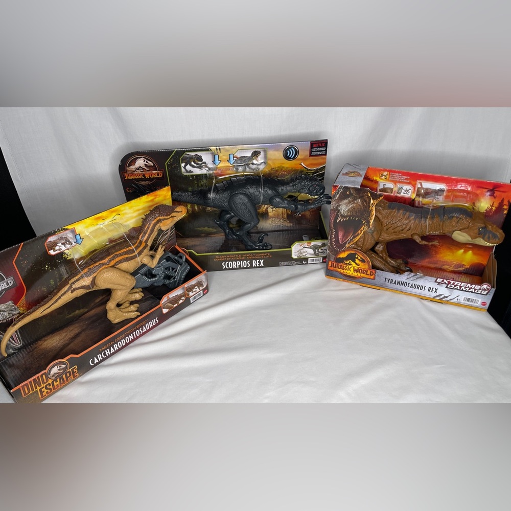 Lot of 3! Jurassic World Dinosaurs T-Rex, Scorpios Rex, and Carcharodontosaurus